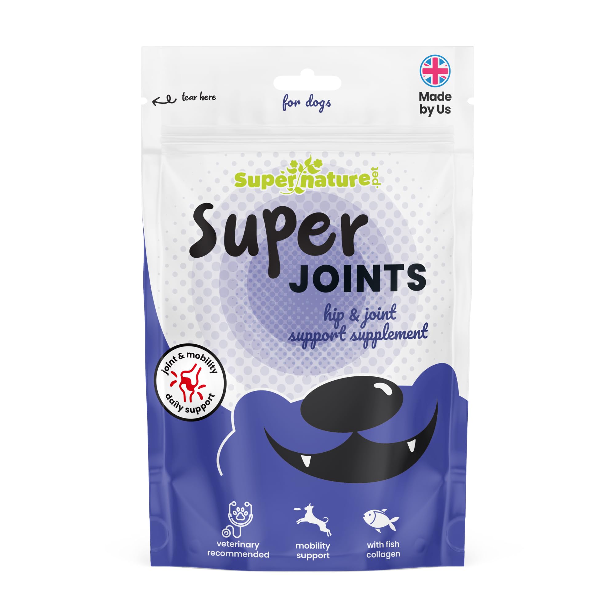 Supernature Super Joints Hip & Joint Support Supplement for Dogs 150g | Natural Mobility Aid, High in Collagen, Veterinary Approved, Manufactured in the UK