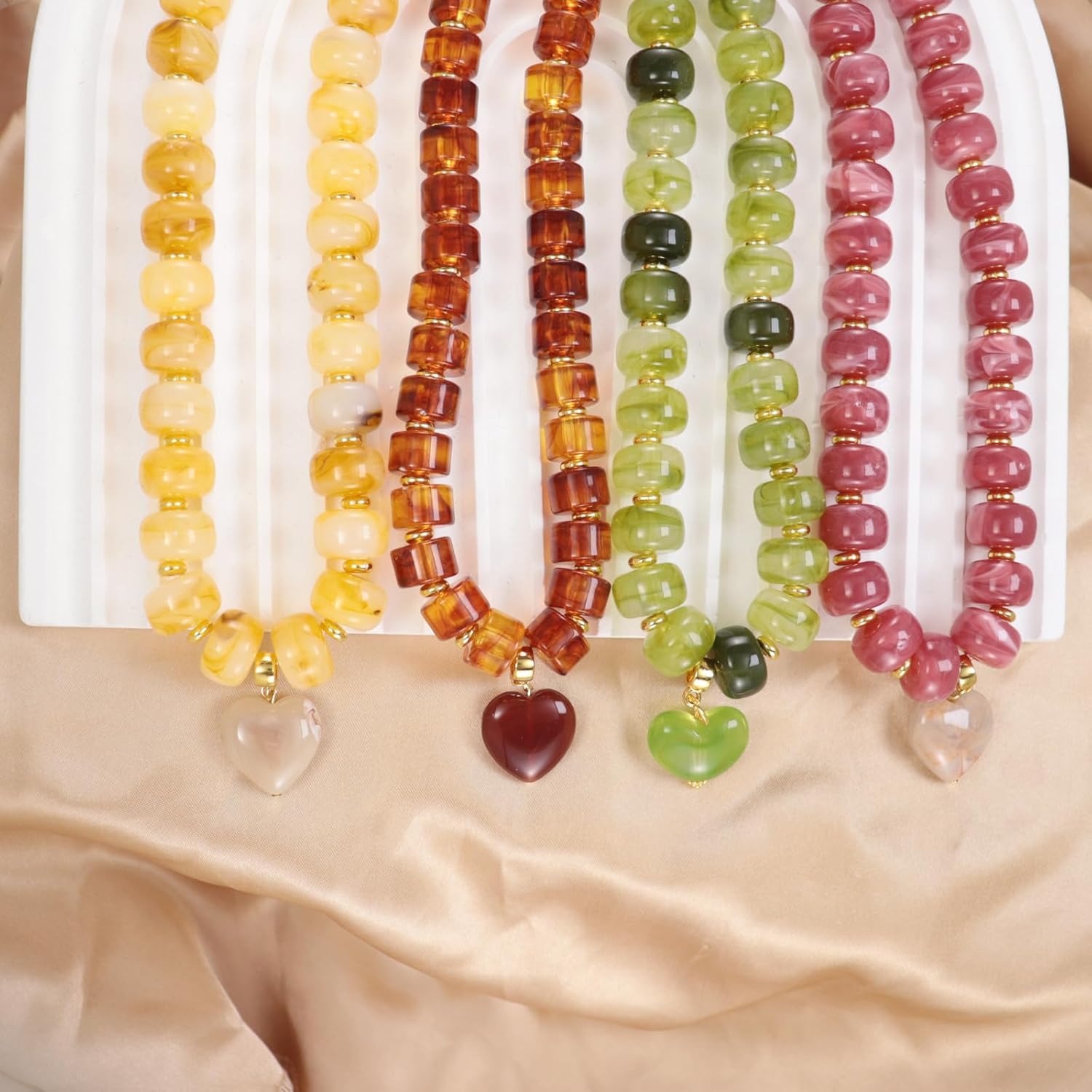 Chunky Statement Necklace for Women, Heart Pendant Colorful Beaded Choker Necklaces Jewelry - Image 6