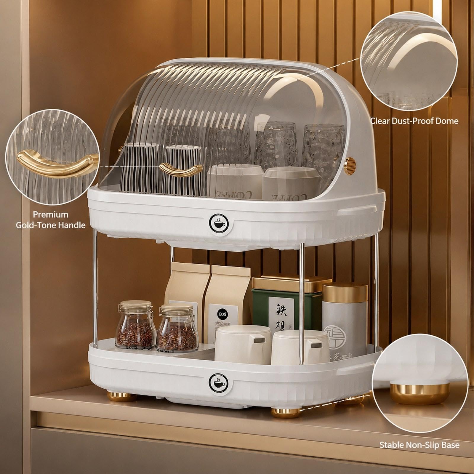 Yajuyi Escurridor de Platos Y Cubiertos, Bandeja Multiusos de Doble Capa para Biberones con Tapa para Vasos, Blanco, Individual