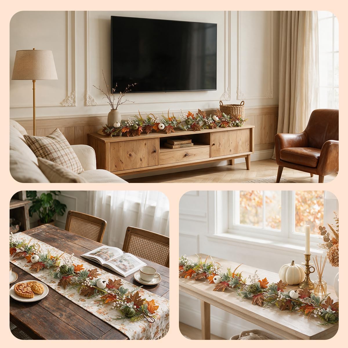 Fall Garland 6FT with Lights for Thanksgiving Mantel Decor for Fireplace