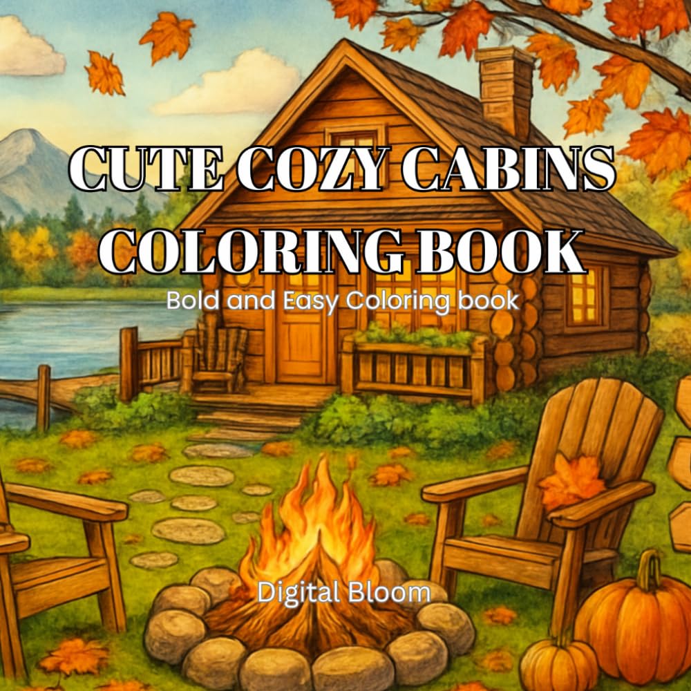 Cute Cozy Cabins Coloring Book: Cozy Autumn Escapes to Color & Relax