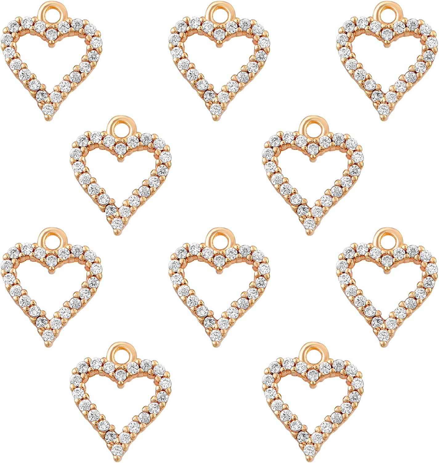 10 Pcs Heart Cubic Zirconia Charms Love Heart Charm Pendants Long-Lasting Plated Charm for Jewelry Necklace Bracelet Earring Making Crafts