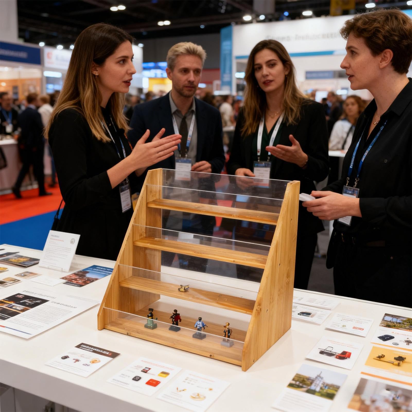 Präsentationsständer für Grußkarten 4-stufiger Holz-Acryl-Ständer | Sammelkarten Präsentationsständer für Zuhause Hochzeitsfeier Handelsmesse Einzelhandelsgeschäft Handwerksmesse