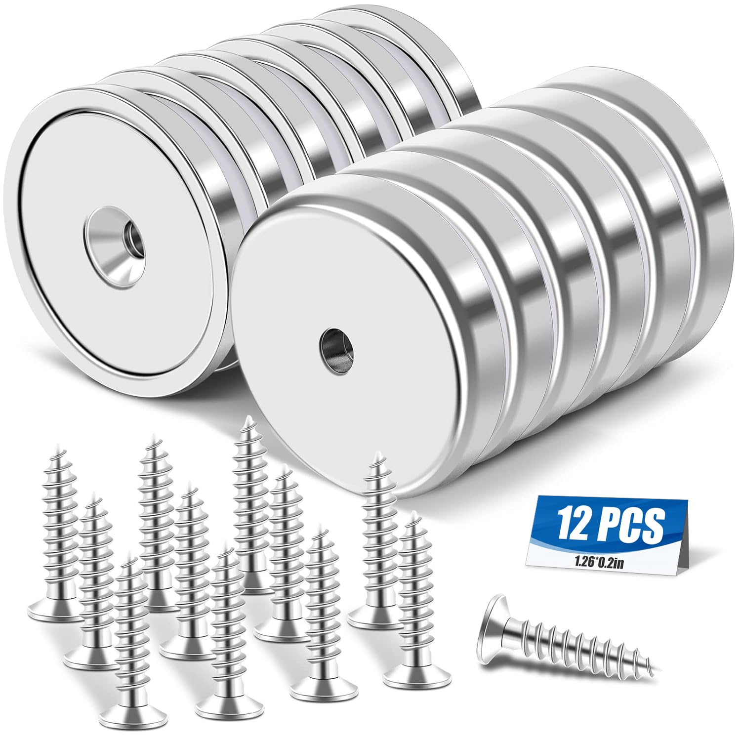 E BAVITE Strong Neodymium Magnets with Screws, 110 Lbs, 12 Pack