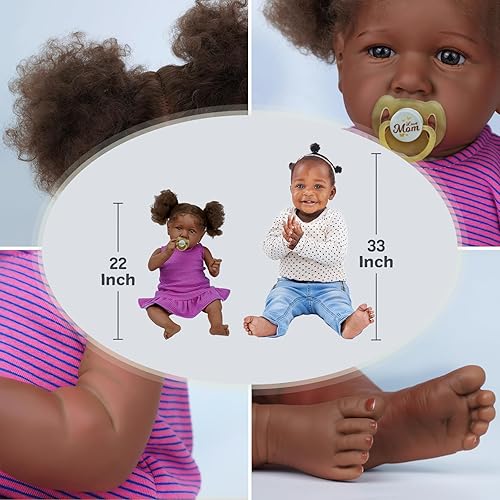 Miniatura 2 de ADFO Reborn Baby Dolls Black Girl - Muñecas de bebé realistas de 22 pulgadas con cuerpo suave y realista afroamericano con kit de alimentación y
