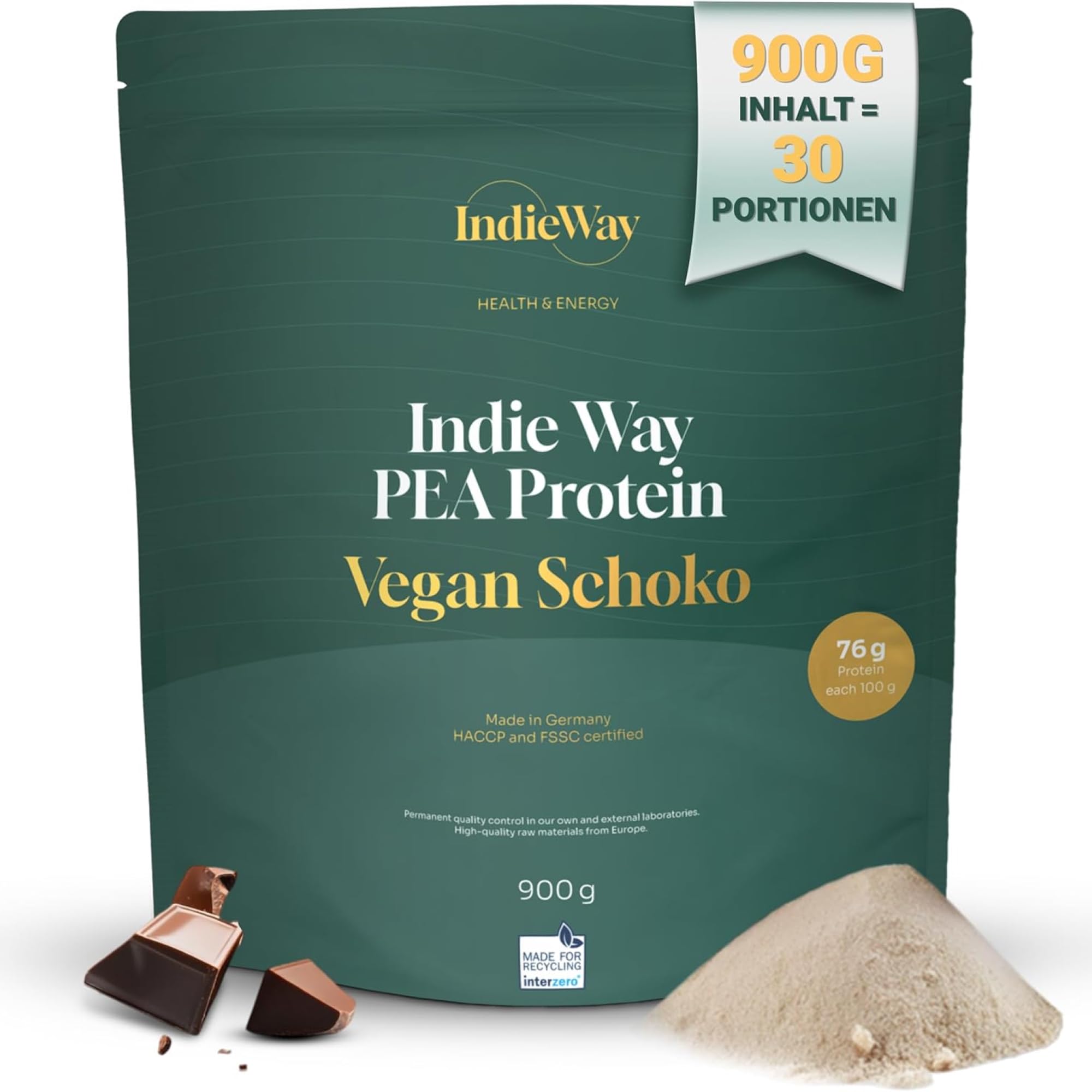 Proteine di piselli al cioccolato 900 g - Polvere proteica vegana con sapore di cioccolato - 76 g di albume su 100 g - Polvere proteica per frullati proteici
