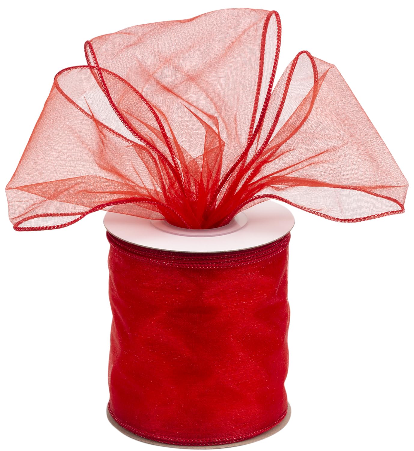 Joycrosso 4 Inch Red Wired Organza Ribbon - 20 Yards Sheer Decorative Ribbon for Gift Wrapping, Wedding Decor, Christmas Tree, Crafts & DIY Projects
