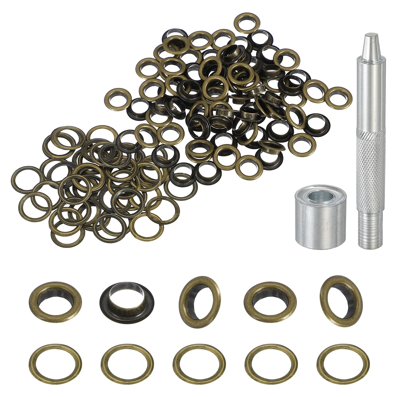 sourcing map 80Set Grommets Eyelets 8mm Copper Eyelets Kit with Washers & Setting Tool for Fabric Curtain Tarps Leather Belt Shoes Bag DIY, Bronze