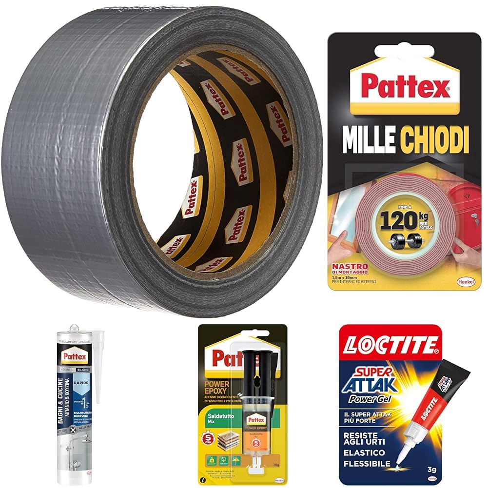 Pattex Nastro Adesivo Americano, Nastro telato rinforzato per riparazioni o decorazioni, Nastro americano impermeabile per tubature, scarichi e condotti, rotolo 50mm x 25m