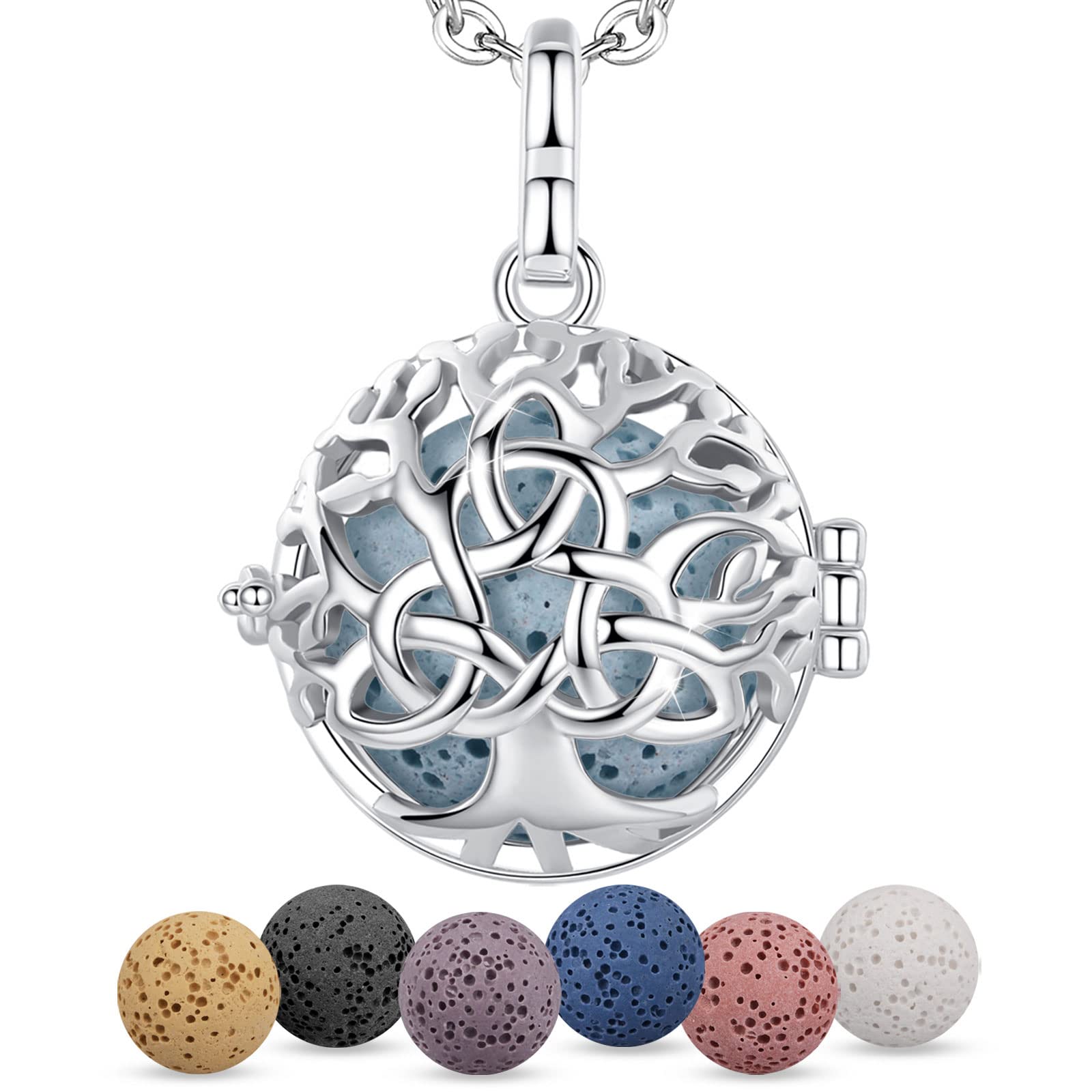 EUDORA Harmony Ball Aromaterapia Collana Donna Diffusione Aroma Collane Donna Aroma Olio Diffusore Ciondolo Gioielli Yoga Regali per Donne Madre con Pietra Lavica 7PCS, 24"