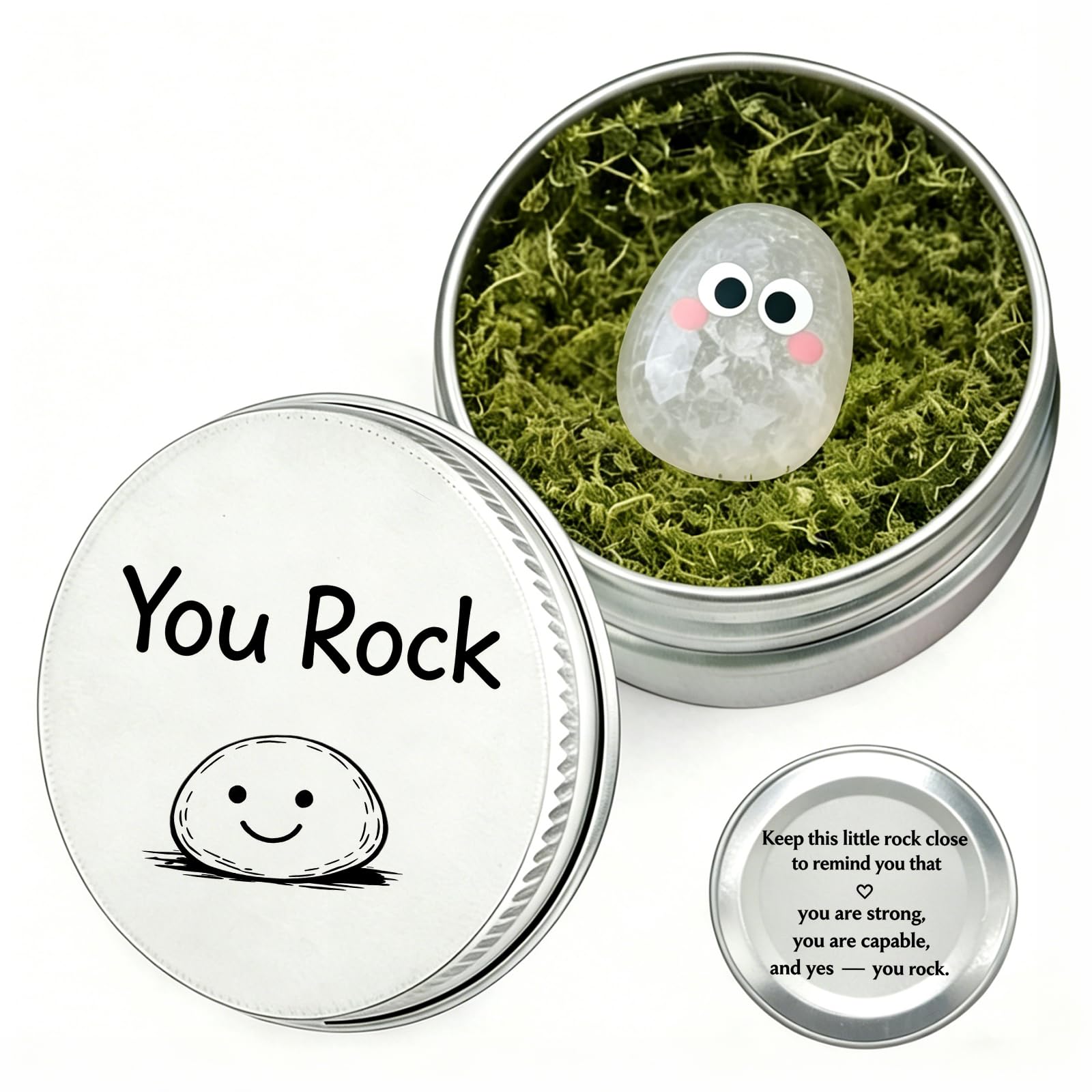 Crystals You Rock Stone with Eyes in Tin Box – Crystal Gifts for Women Motivational Healing Stones – Random Gift Funny Things Novelty Gifts for Encouragement (Random Color)