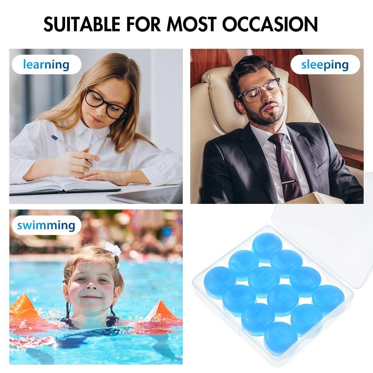 7 Paia Tappi Orecchie Silicone per Dormire, Antirumore Morbidi Modellabili Riutilizzabili - Protezione Dell'Udito, Insonorizzanti per Piscina, Nuoto, Lavorare (Blu)