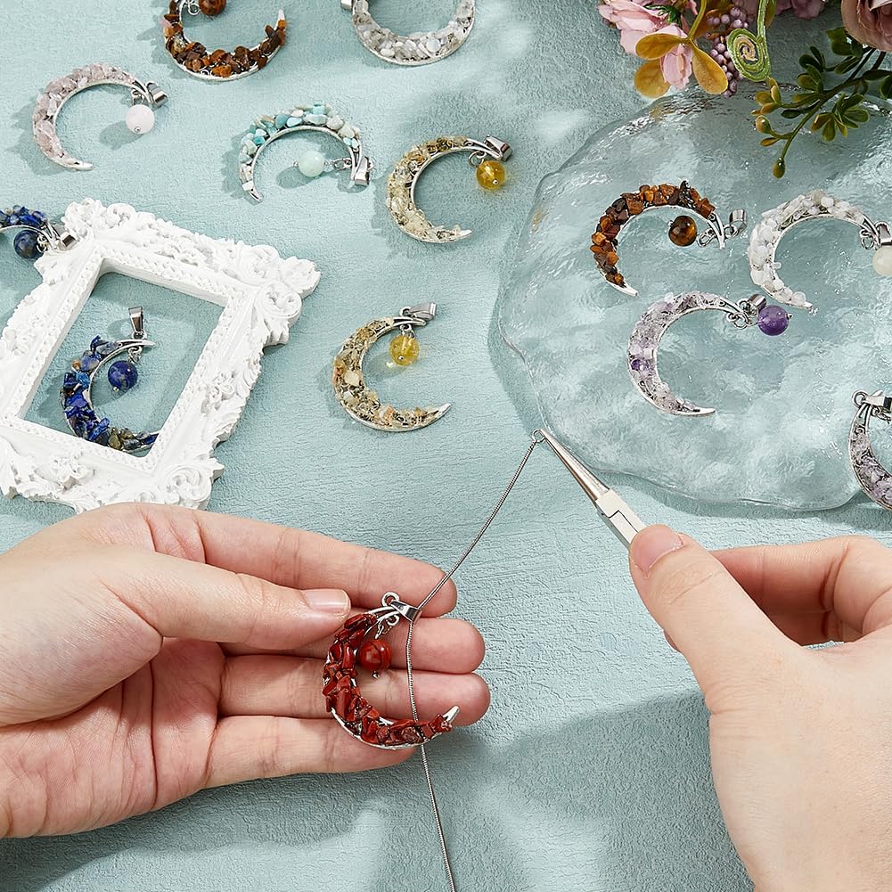 SUPERFINDINGS 16Pcs Gemstone Chip Moon Pendants 8 Styles Natural Crushed Stone Moon Charms Crescent Pendant Bent MoonStar Pendant Coloful Dangle Charms for Jewelry Making DIY Craft - Image 3