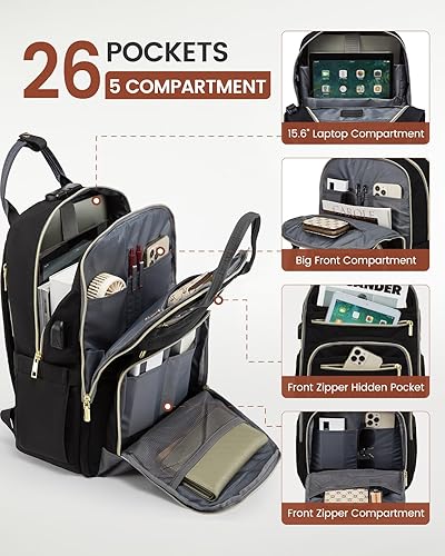 Miniatura 3 de LOVEVOOK Mochila para laptop para mujeres y hombres, bolsa antirrobo de viaje unisex para computadora de negocios, bolsa de libros universitarios y