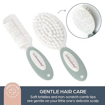Dreambaby Neat and Tidy 9pc Baby Grooming Kit with Wheatgrass, Baby Hair Brush and Comb Set, Baby Essentials Baby Travel Essential in Cotton and Cork Bag, Eco Conscious Design