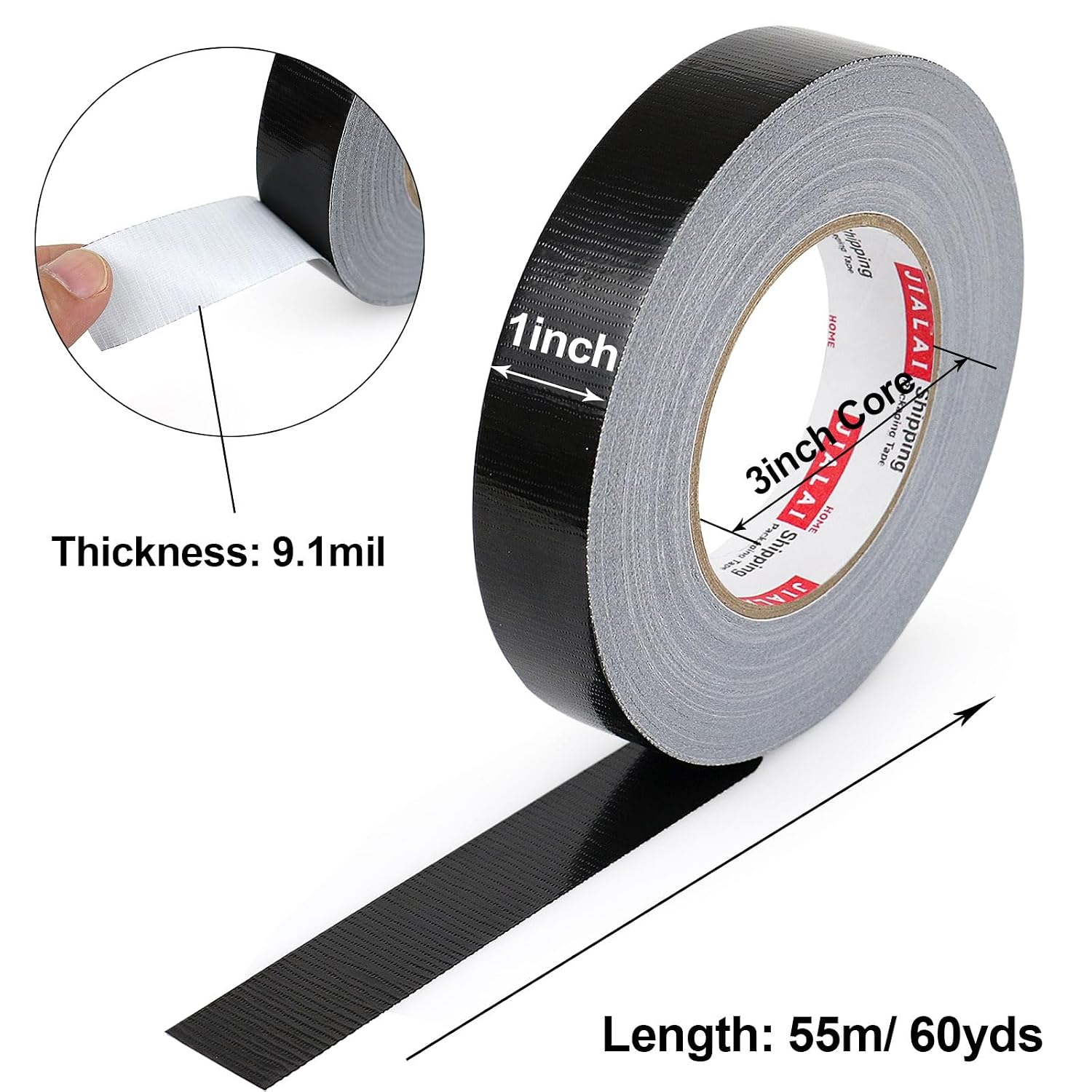 JIALAI HOME Black Duct Tape, 1 inch x 60 yds, HeavyDuty, Flexible, No Residue, All-Weather Waterproof Tape, UV Resistant for Crafts & Home Improvement