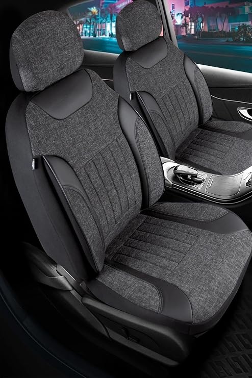 Toyota C-HR ile Uyumlu Lüx Deri Detaylı Keten Oto Koltuk Kılıfı Ön Arka Takım Edition Serisi SİYAH