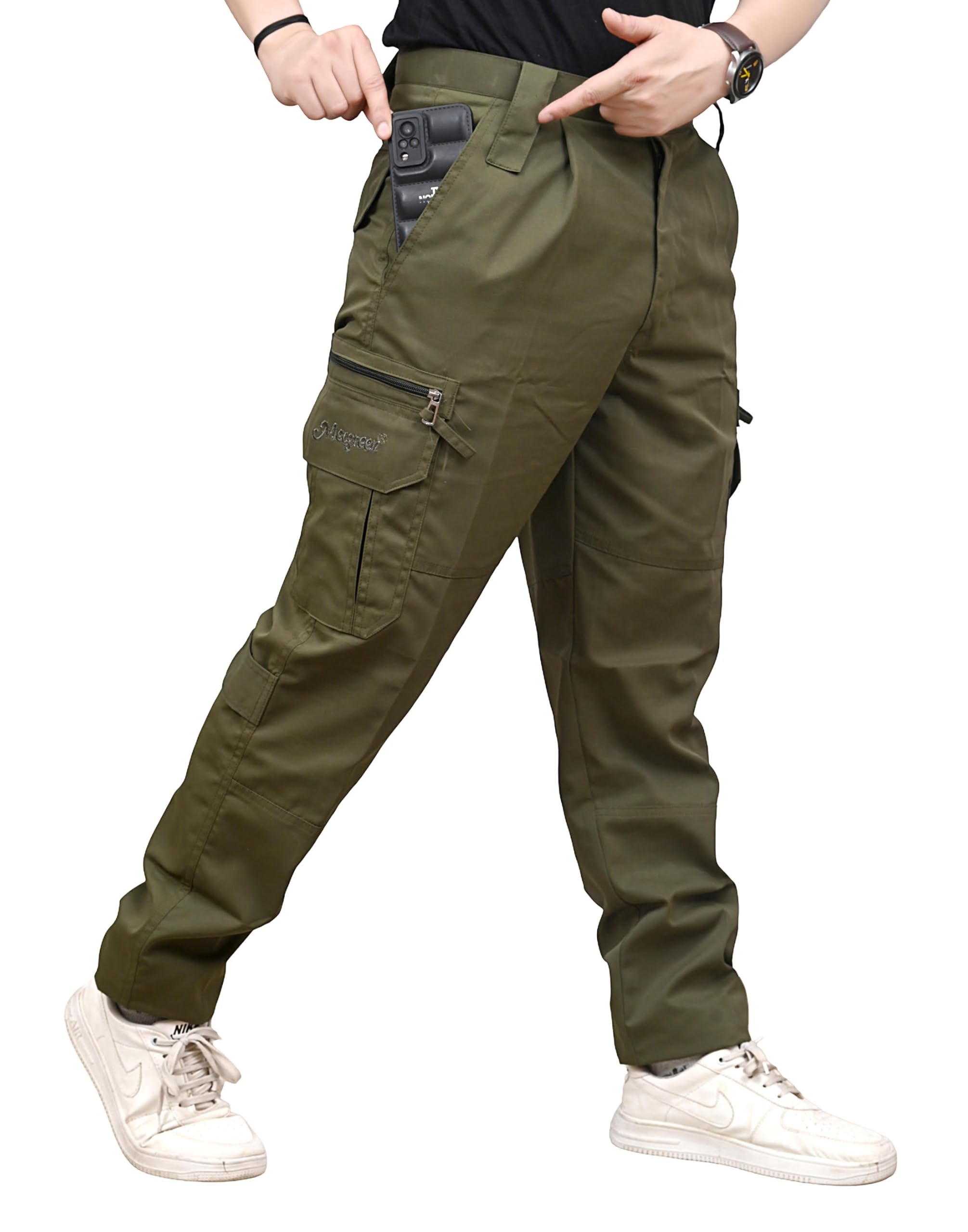Mecgreen Men's Ribstop Weaving Non-Stretchable Cotlook Fabric Multiple Pockets Casual Tactical Cargo Pant (Olive Green-36) 3