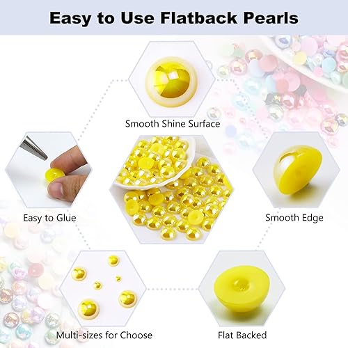 Miniatura 3 de Briskbloom 600 piezas de medias perlas con parte trasera plana de 0.315 pulgadas para manualidades, joyería, álbumes de recortes, gemas de perlas