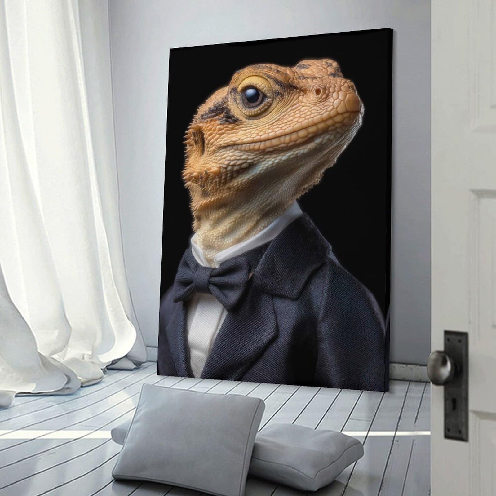 Junmoney Frame-Style-14 Bearded Dragon Tuxedo Home Decor Wall Art 08X12inch(20X30cm), For Lounge, Study, Hallway Or Flat Walls, Stylish Home Artwork For Focal Walls