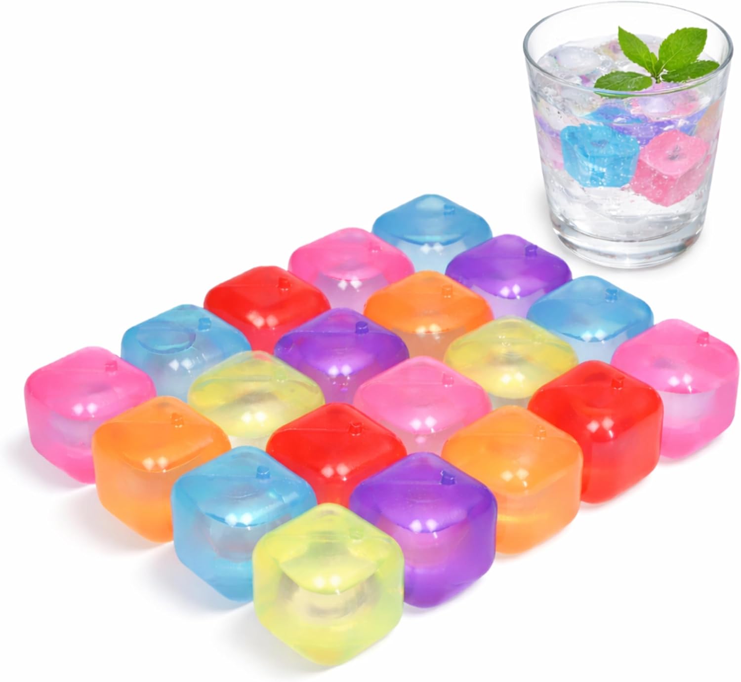 PARENCE. 20 Colourful Reusable Ice Cubes - Set of 20 Cubes - No Dilution Cold Drinks - Food Grade Plastic - Pack of 20
