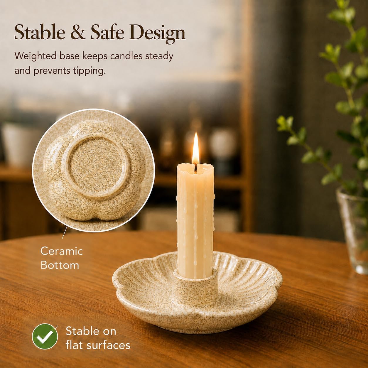 2 Pack Ceramic Candlestick Holder for Home Decor, Camel