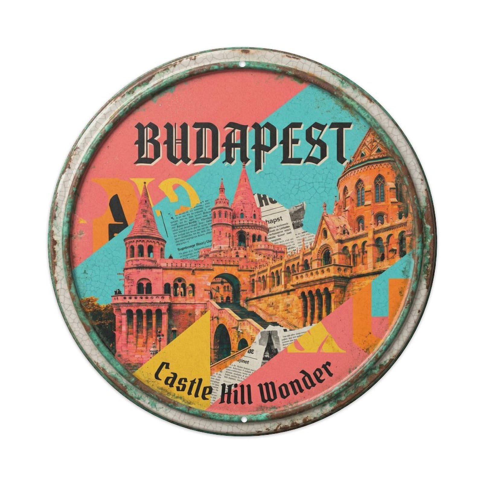 Bastion Hilltop Study Fortress Metal Tin Sign Plaque Wall Decor for Cafe, Club, Garden Round Metal Poster 8x8Inch