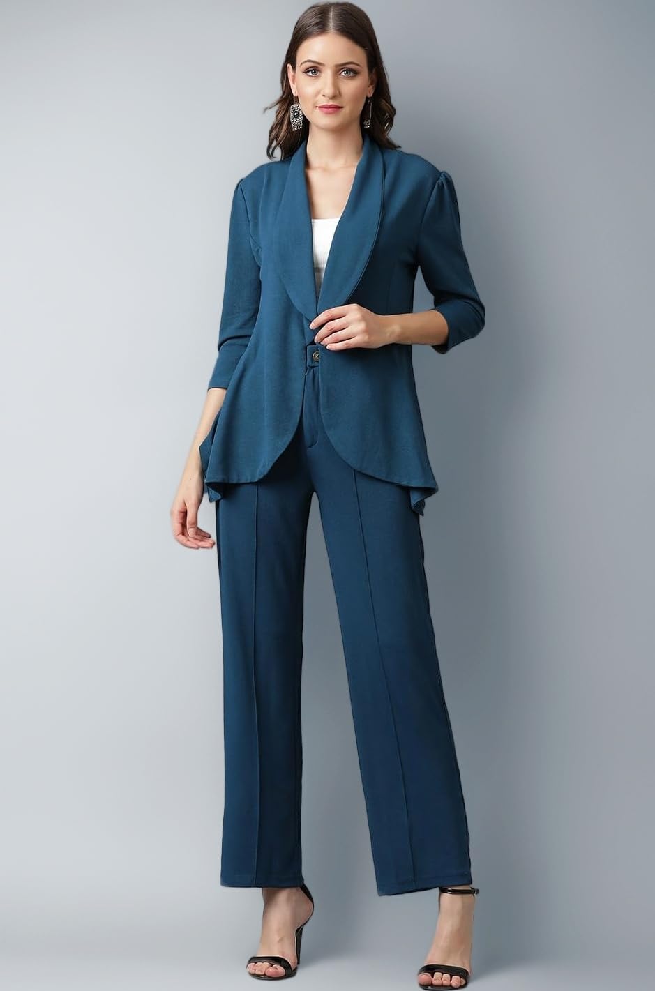 KOTTY Women's Solid Relaxed Fit 3/4 Sleeve Co-ord Blazer and Trouser Set.