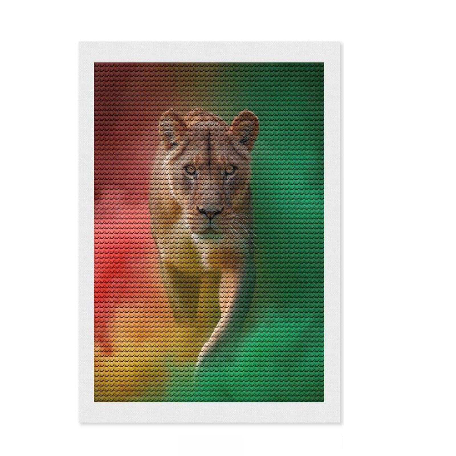 Junmoney Rasta Lioness Round Drill Diamond Painting 8"x12", for Creative Relaxation, Full Kit Included, Boho Decor, Gift Idea