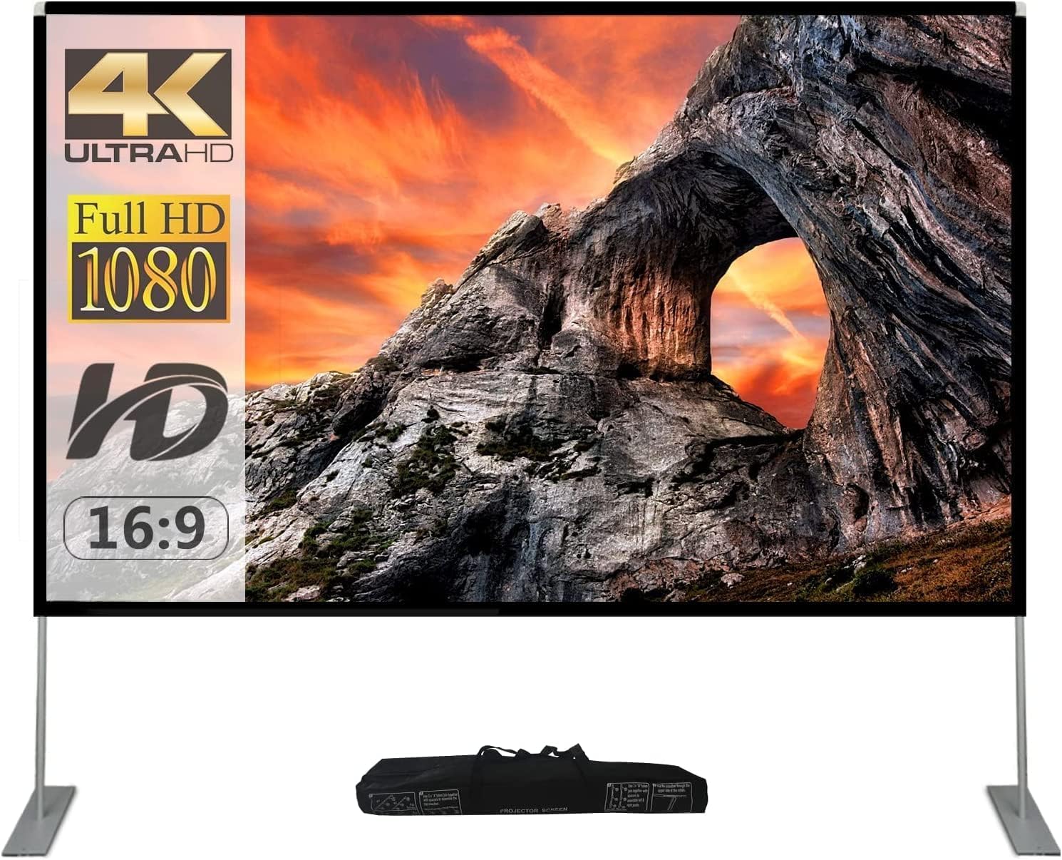 Projector Screen with Stand 100 inch Portable Projection Screen 16:9 4K HD Rear Front Projections Movies Screen with Carry Bag for Indoor Outdoor Home Theater Backyard Cinema Travel