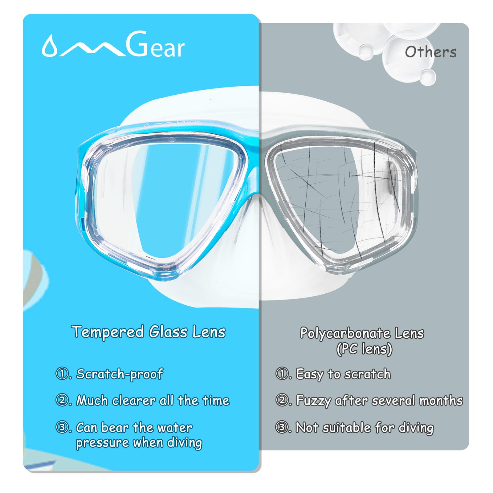 OMGear Máscara de natación, gafas de buceo con cubierta de nariz, equipo de esnórquel, máscara de esnórquel para adultos y jóvenes, para buceo, pesca submarina, correa de neopreno resistente a los