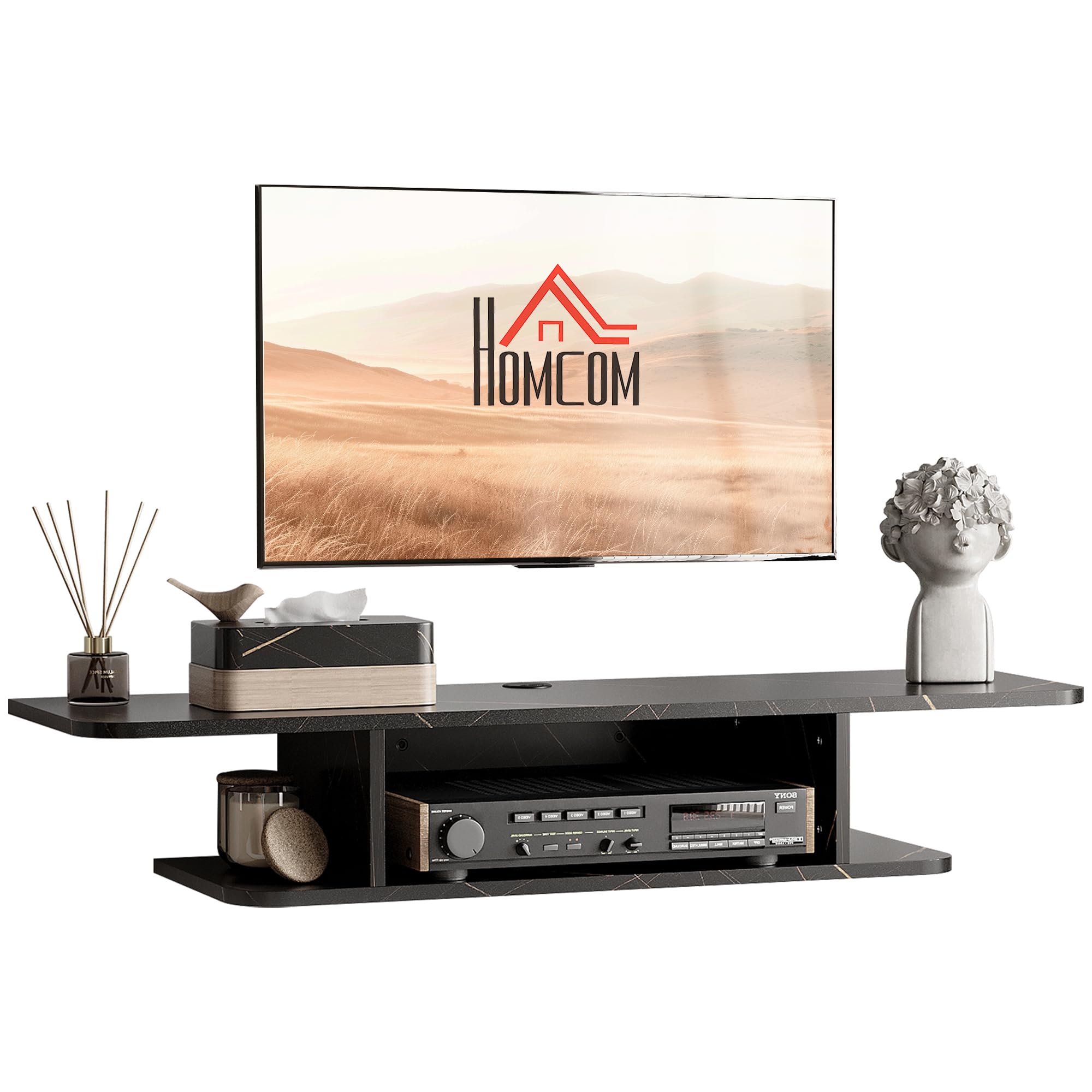 Homcom Unisex Black Tv Unit Stand Wall Mount Media Console With Storage Shelf In