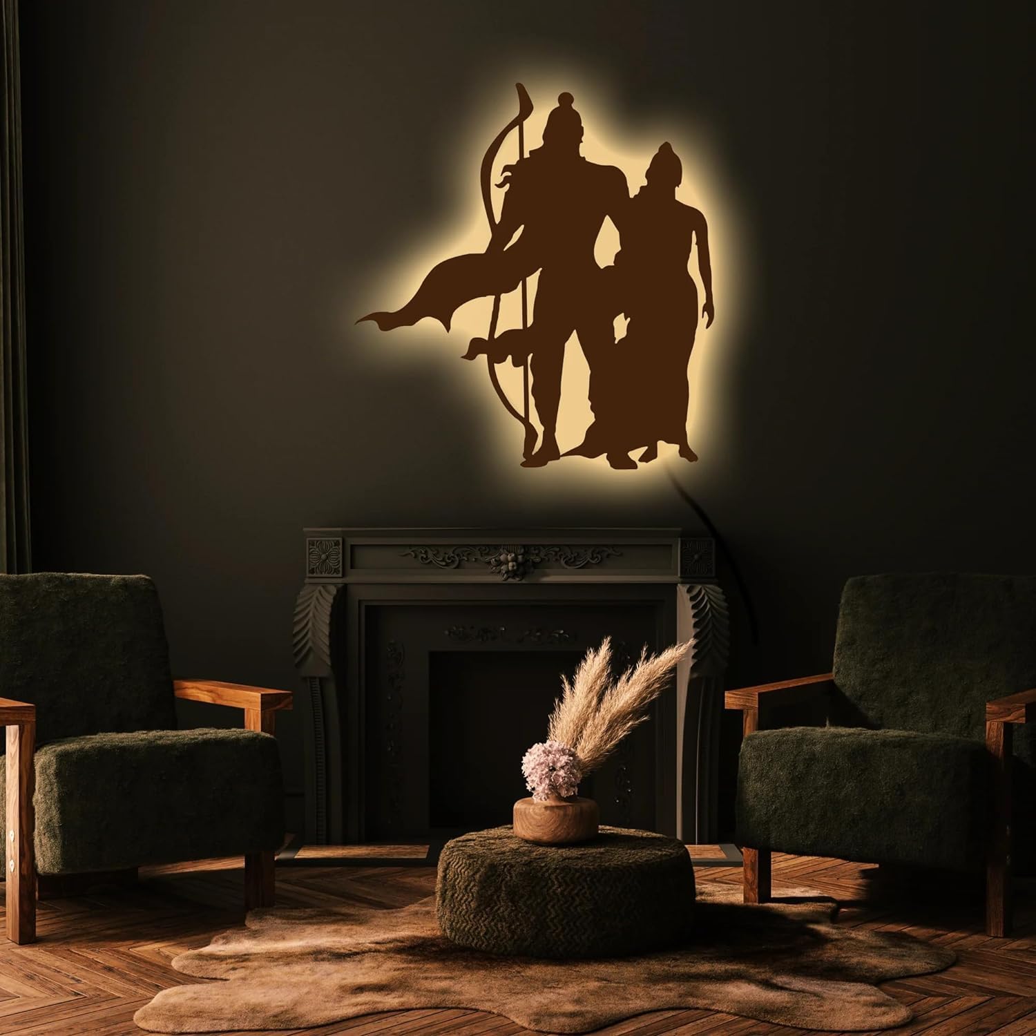 Shyam Ghar Jai Shri Ram MATA Janki Ji LED Wall Art Backlit Logo Ram mandir Lover (24 * 24) INCH