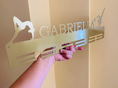Vista 3 de Personalized Gymnastics Medal Holder, Custom Name, Sports Metal Medal Hanger for Wall, Medal Ribbon Display Hanger Rack Frame for Awards, Gift for