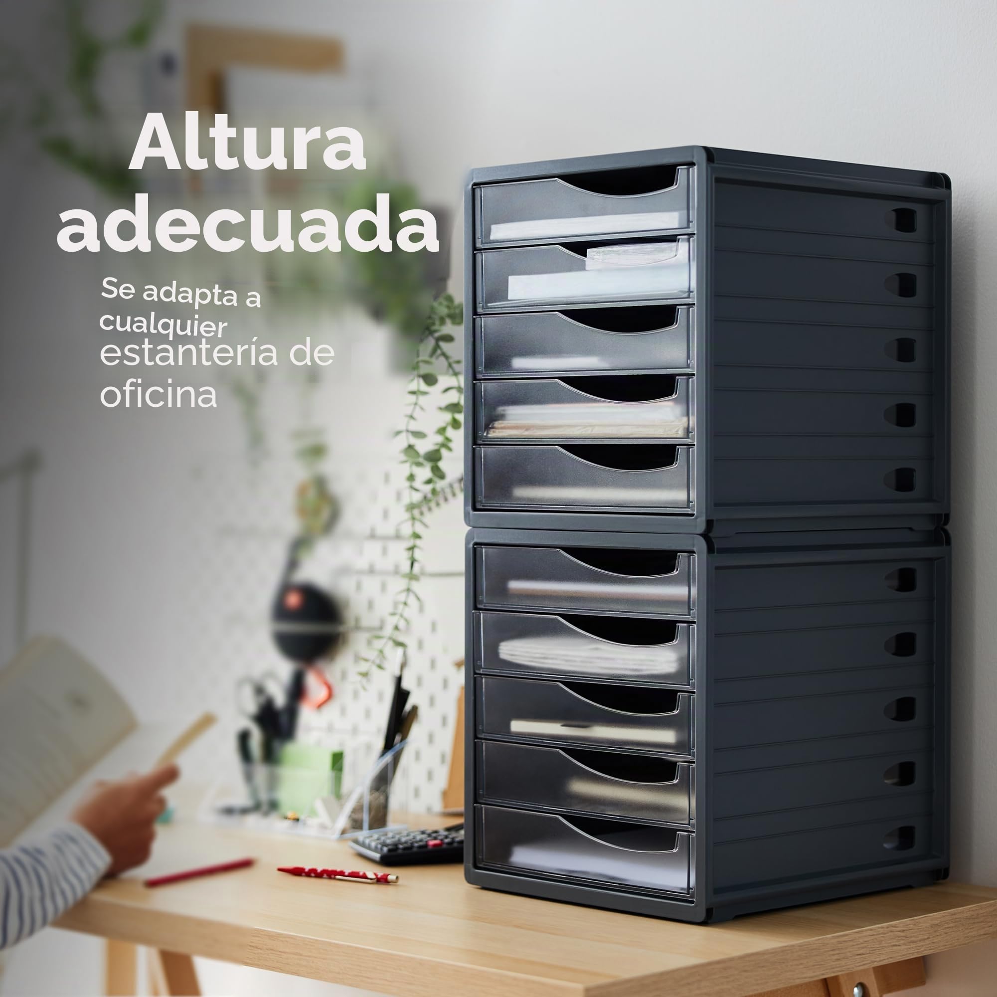 Rotho Spacemaker - Cajón/Caja de Oficina con 5 Cajones, Plástico (PS) sin BPA, Transparente/Negro, 33.5 x 28.5 x 32.0 cm