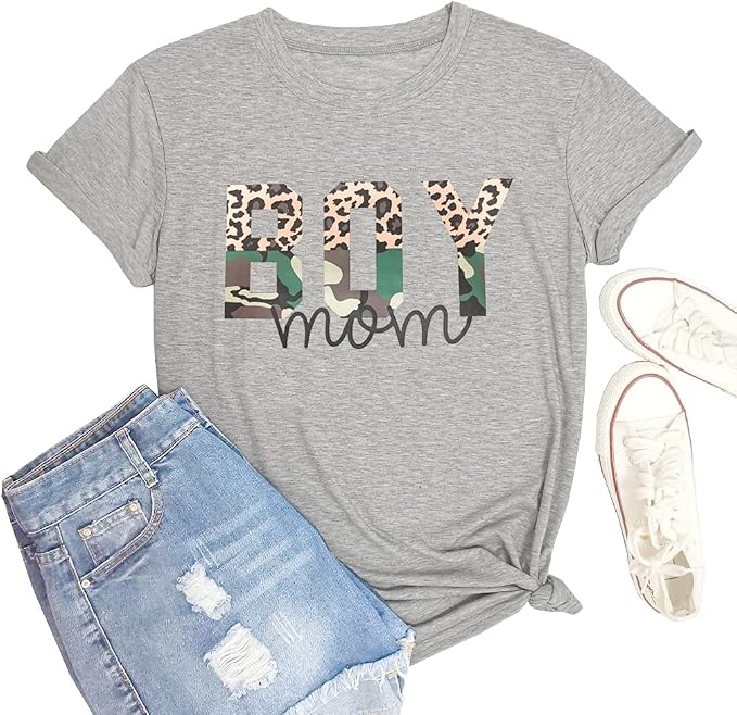 Boy Mom Tee Shirt Women Funny Rainbow 