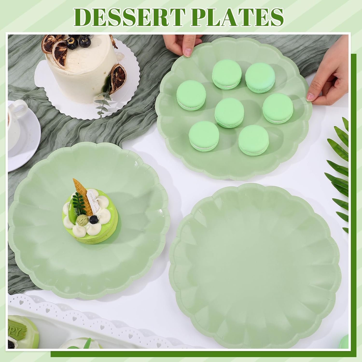 30 Pcs Sage Green Scalloped Paper Plates 9.5 In Shell Edge Dinner Paper Plates Disposable Sage Green Scalloped Plate for Wedding Baby Shower Birthday Party - Image 4