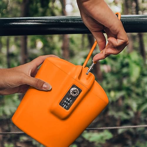 Miniatura 6 de SAFEGO Caja fuerte portátil para interiorexterior con llave y combinación de acceso (naranja)