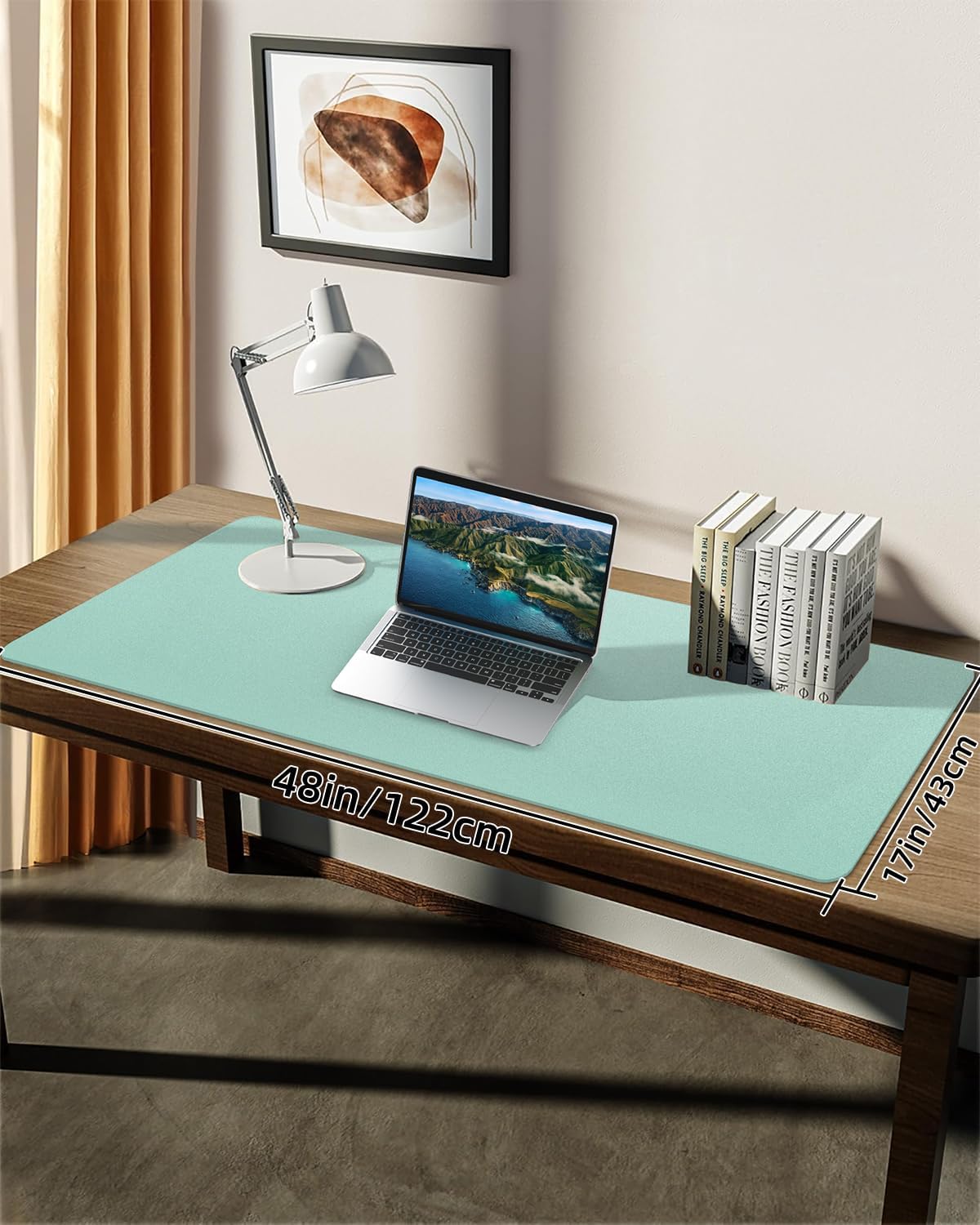 Leather Desk Pad Protector, Large Desk Mat, Mouse Pad, Non-Slip PU Leather Desk Blotter,Desk Cover mat,Desk mat for Keyboard and Mouse,Mat for Office&Home (Turquiose, 48" x 17")