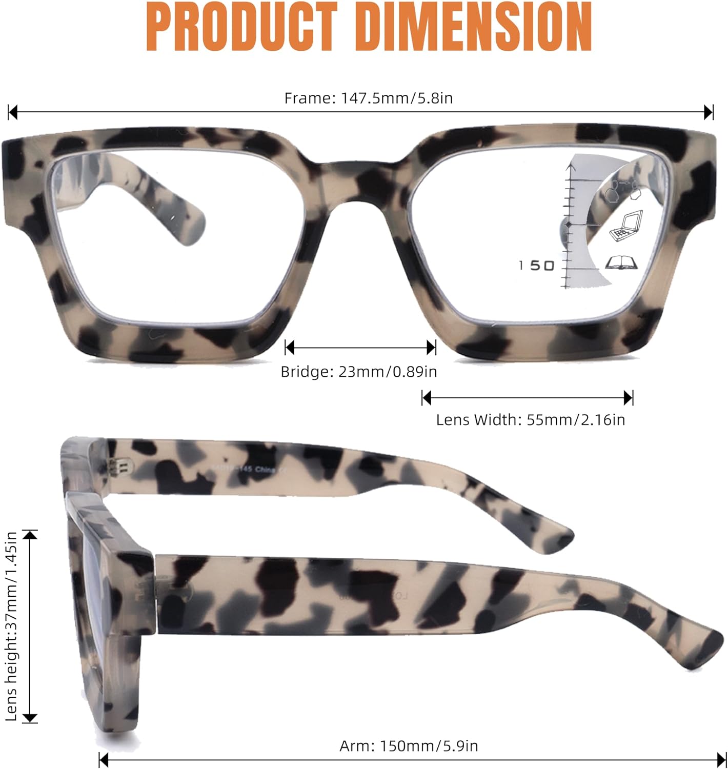 3 Pack Progressive Multifocal Reading Glasses for Women Retro Square Multifocus Readers Blue Light Computer Glasses - Image 3