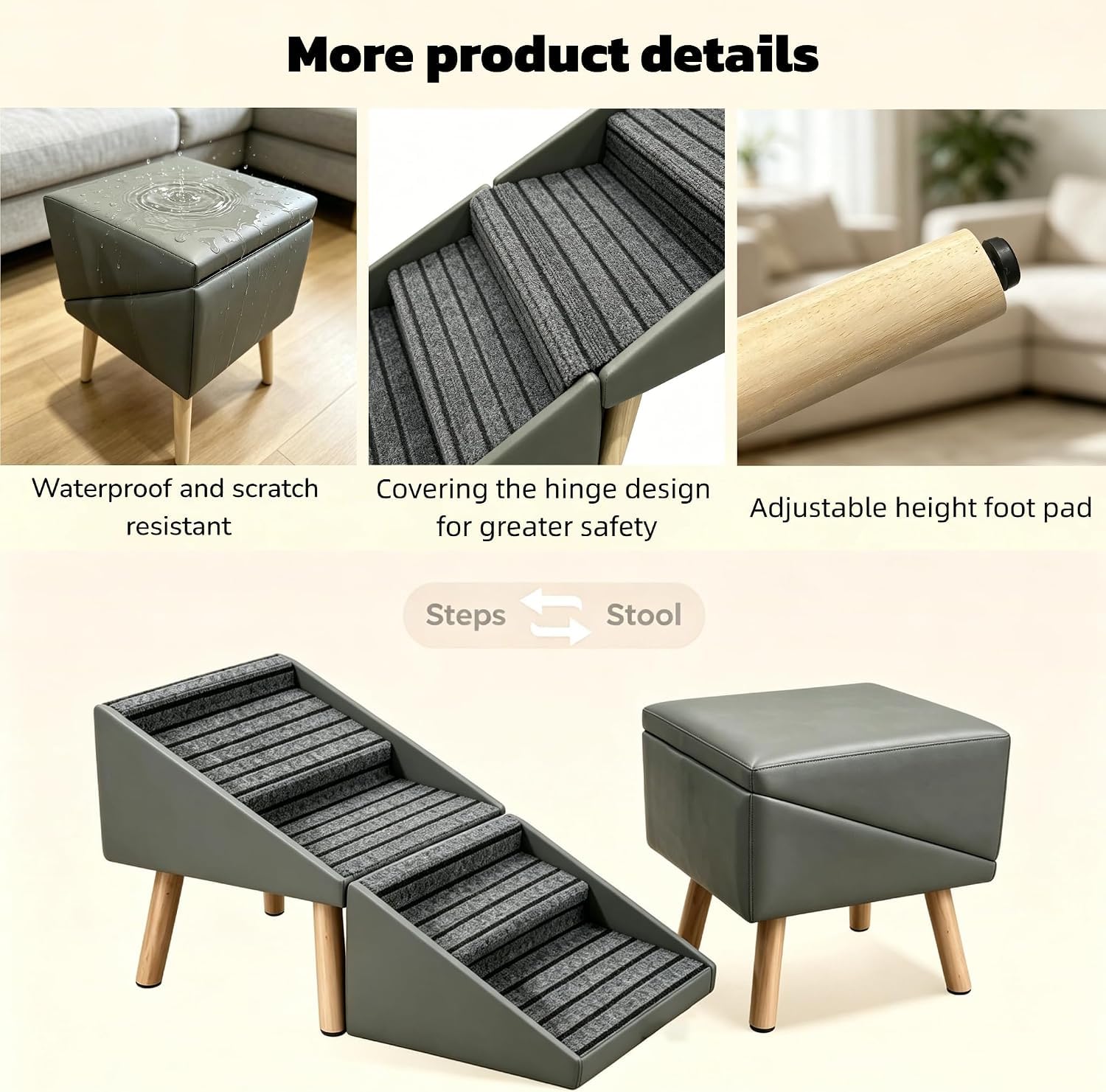 Rampa Convertible 2 en 1 para Perros, otomana y reposapiés, escaleras Antideslizantes para Mascotas (para Perros pequeños y Grandes), rampa ergonómica para Cama, sofá y Coche.