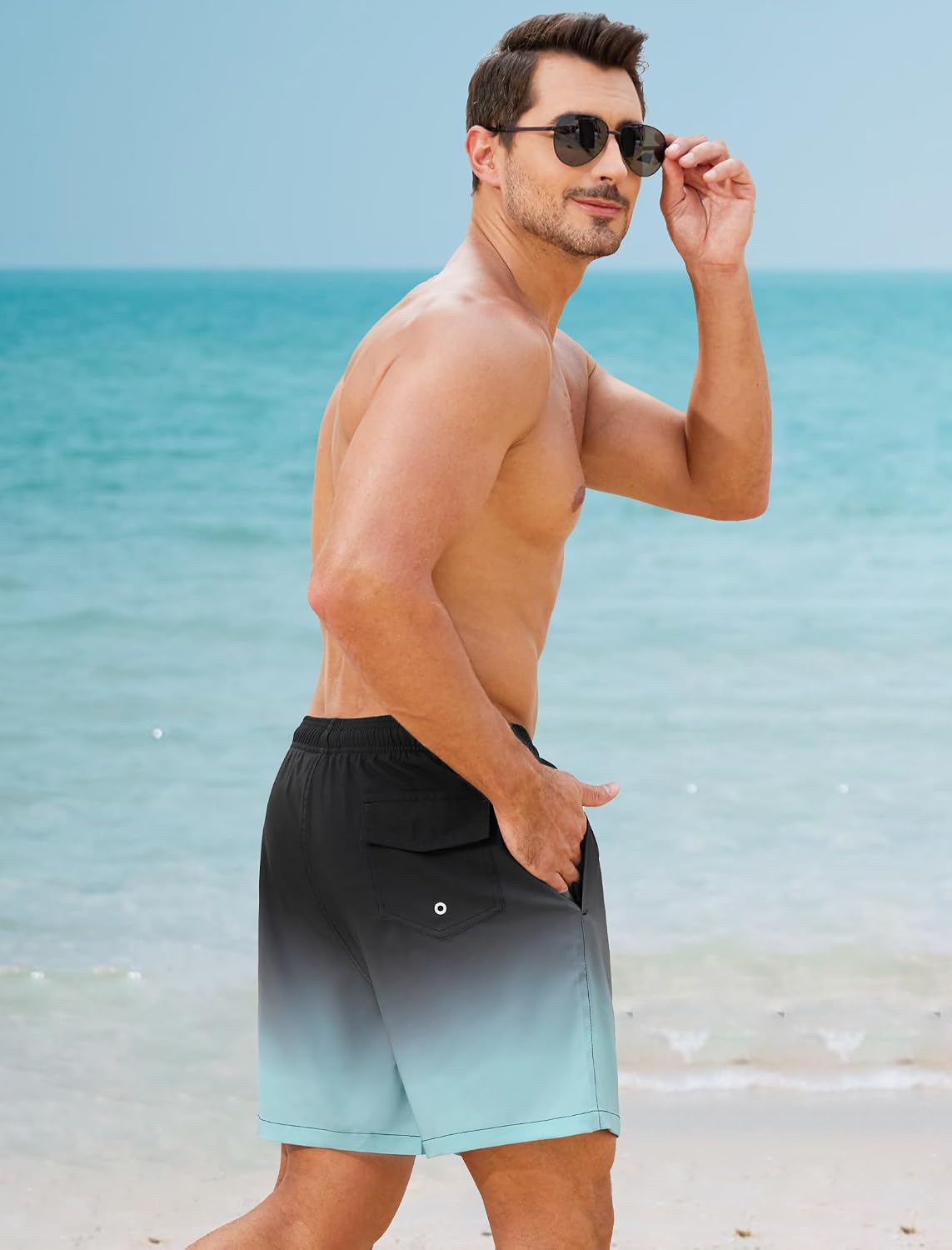 SILKWORLD Mens Swim Trunks with Compression Liner 2 in 1 Quick Dry Bathing Suit Beach Shorts with Zipper Pockets thumbnail