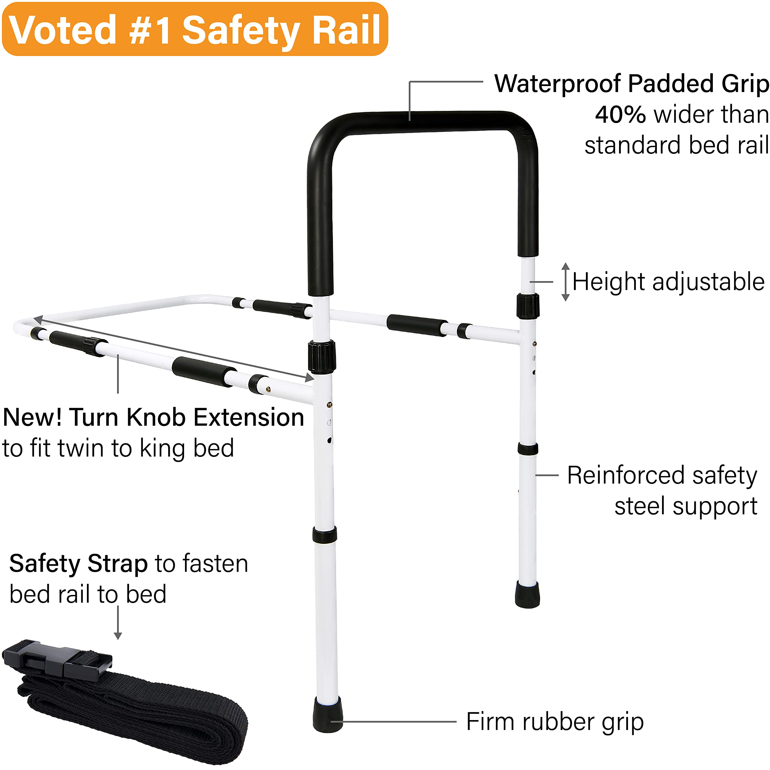 Vaunn Medical Adjustable Bed Assist Rail Handle and Hand Guard Grab Bar