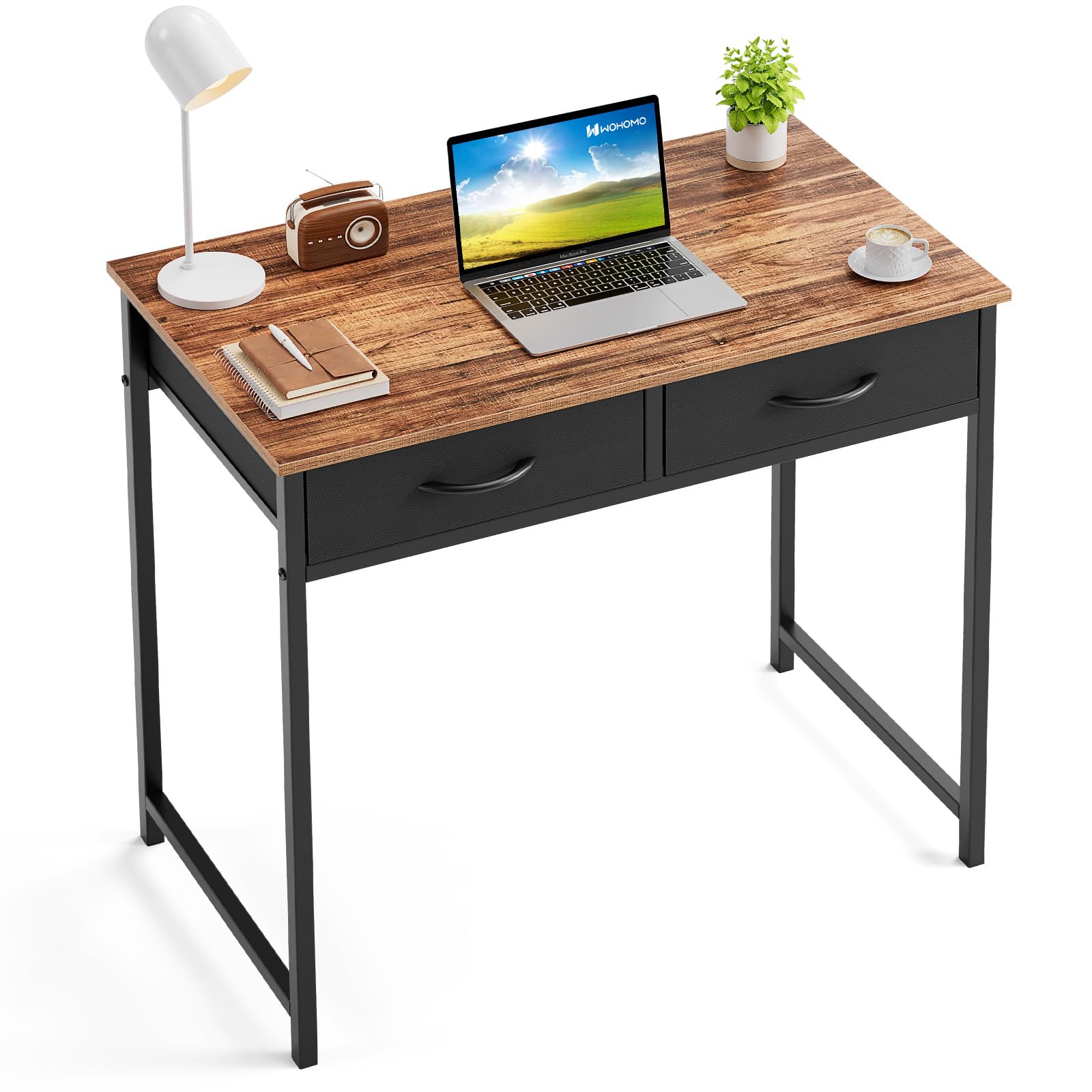 WOHOMO Small Computer Desk with Drawers, 31.5 Inch Rustic Vanity Desk with Storage, Home Office Computer Desk for Small Spaces, Modern Work Writing Study Table, Rustic