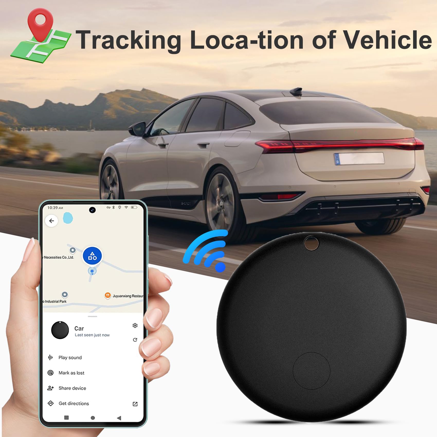 GPS Coche Localizador, Air Tracker Android Buscador de Objetos Funciona con Google Find Hub, Localizador GPS para Coche Tiempo Real Global Seguimiento del Sin SIM y Sin Suscripción (Negro) — view 2