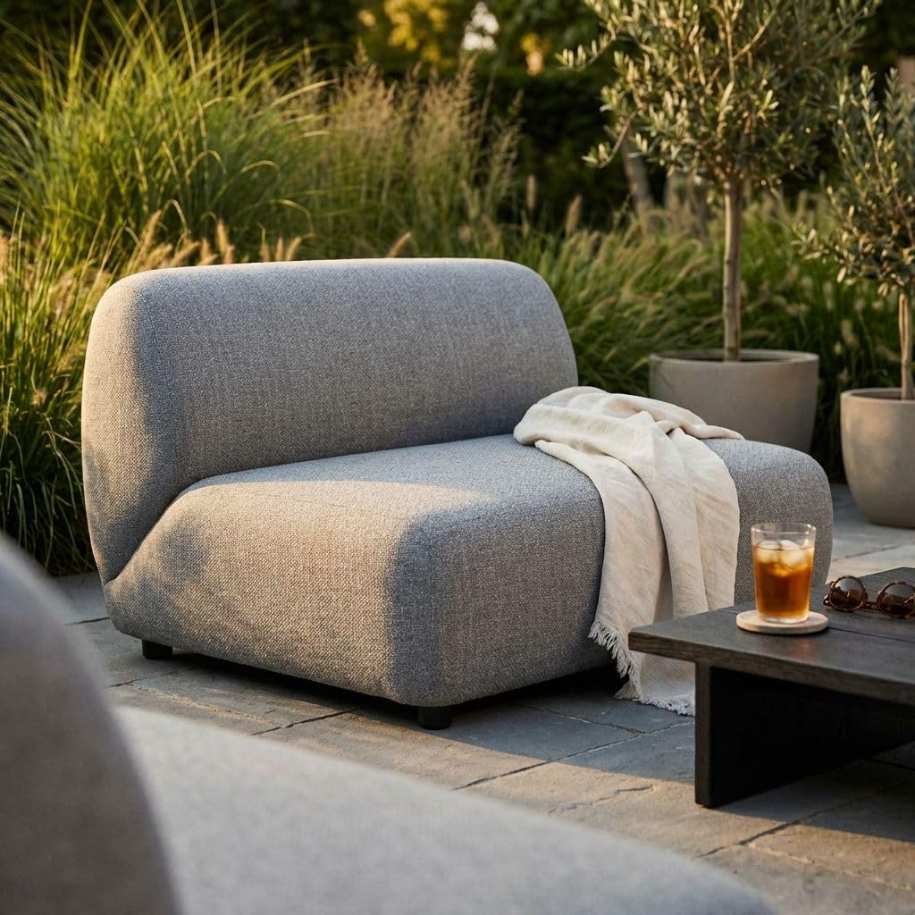 milani home - divano da giardino, alluminio e poliestere, angolare con cuscini modulare componibile, 2 posti, grigio scuro