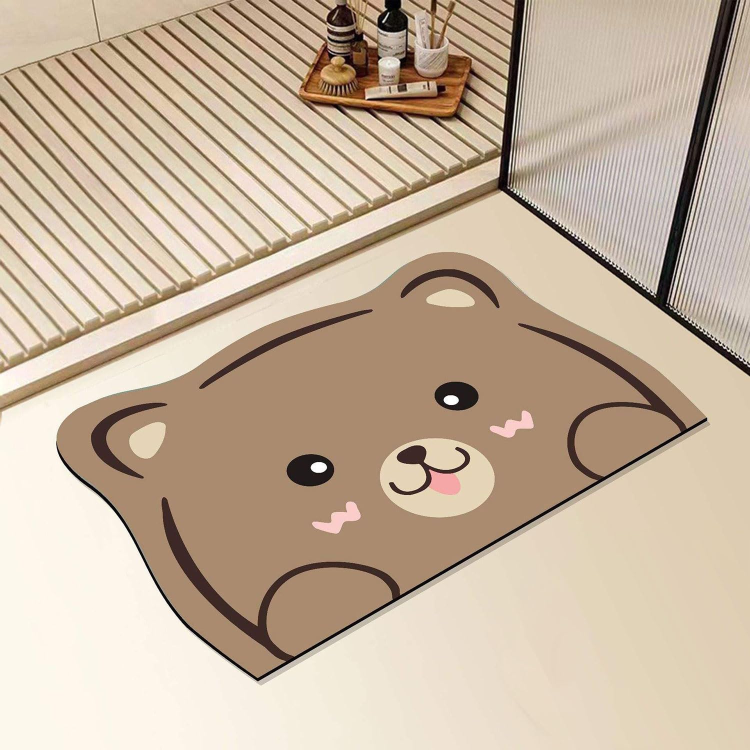 maxoshine pvc bathroom mats anti slip | water absorbent kids bath floor mat | quick dry anti skid bathroom mats for home | door mat for wet area 40x60 cm