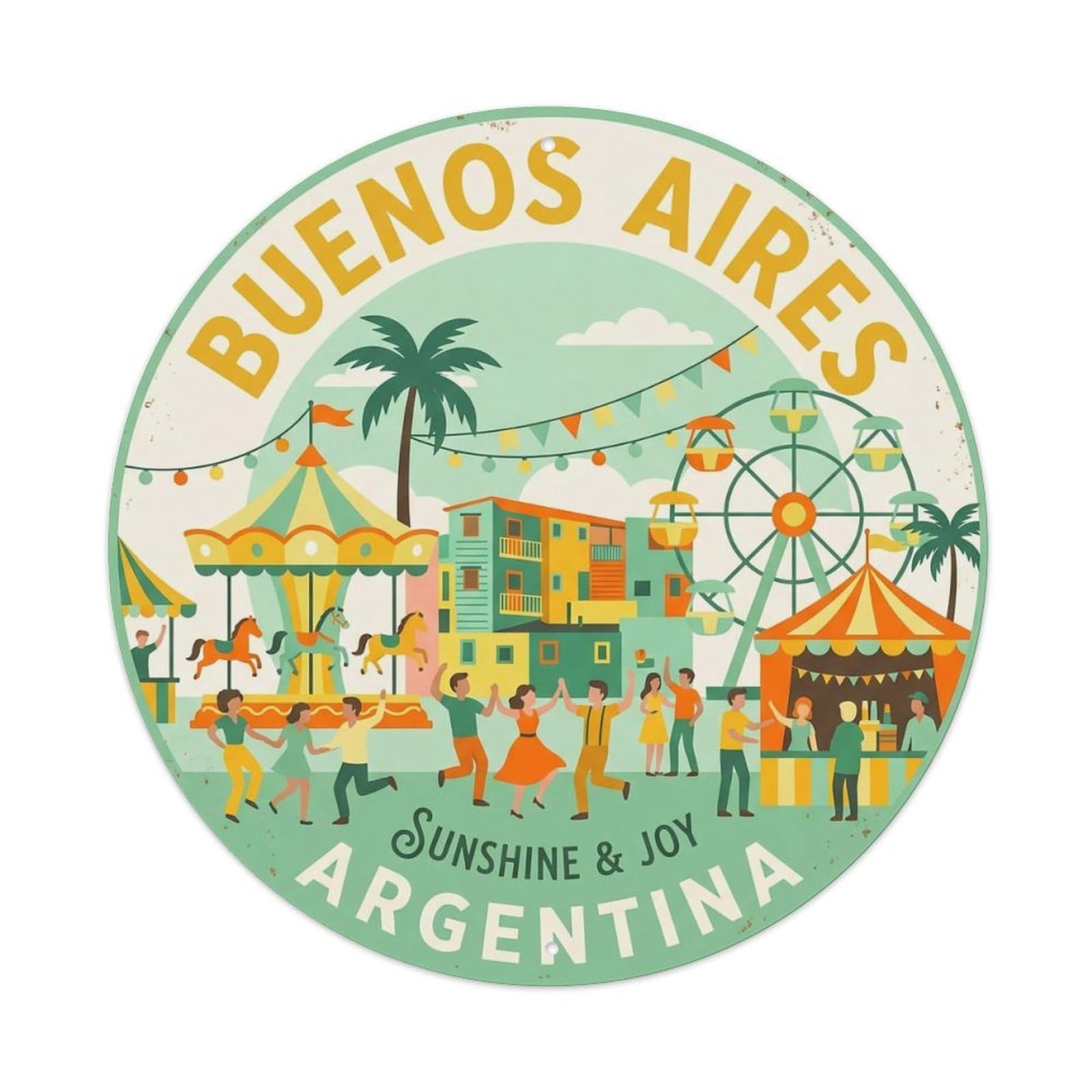 Vintage Travel Buenos Aires Argentina Amusement Metal Tin Sign