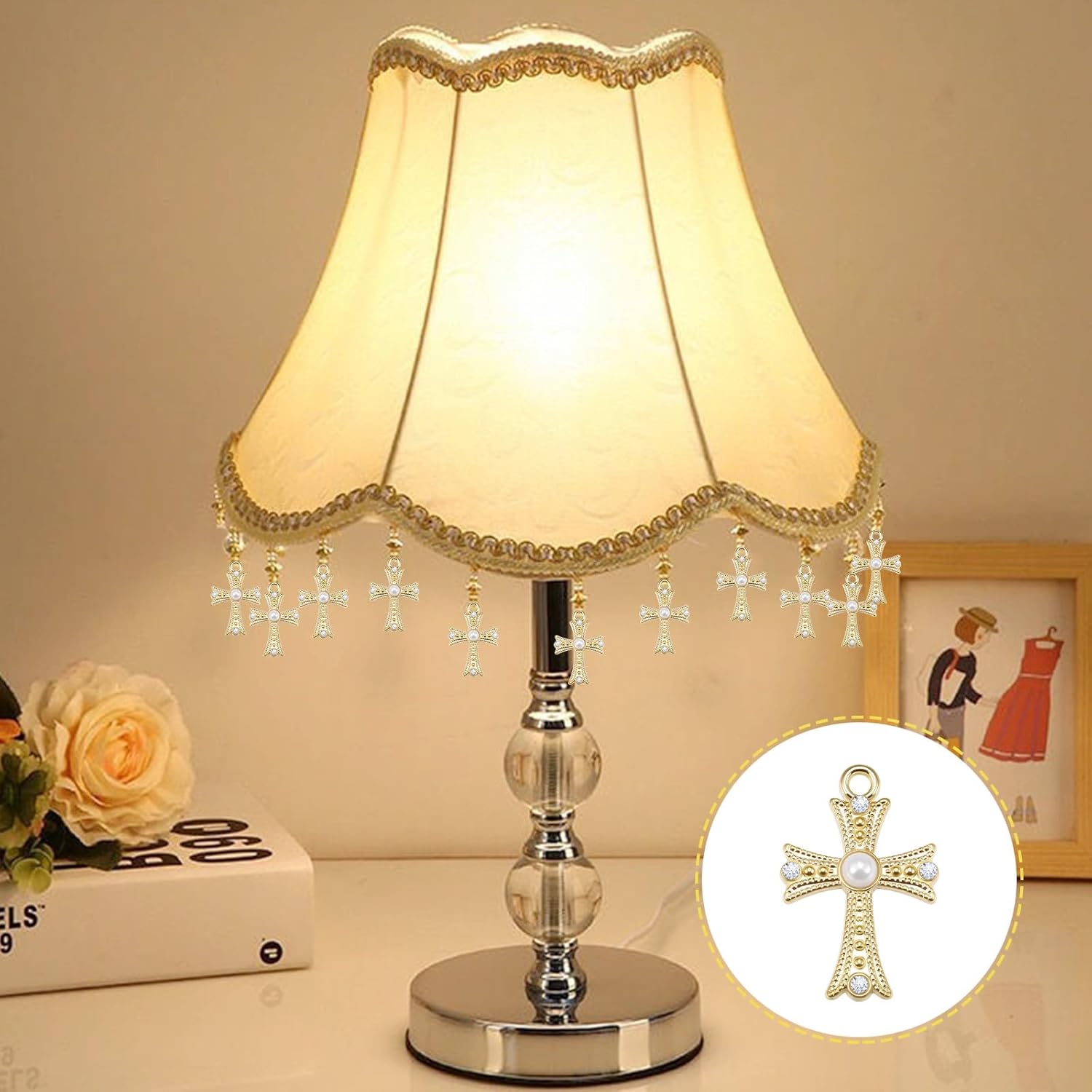 30Pieces Metal Heart Rhinestone Tiny Cross Charms Religious Jesus Crucifix Pendant Beads for DIY Mexican Bracelet Earring Necklace Jewelry Making - Image 6