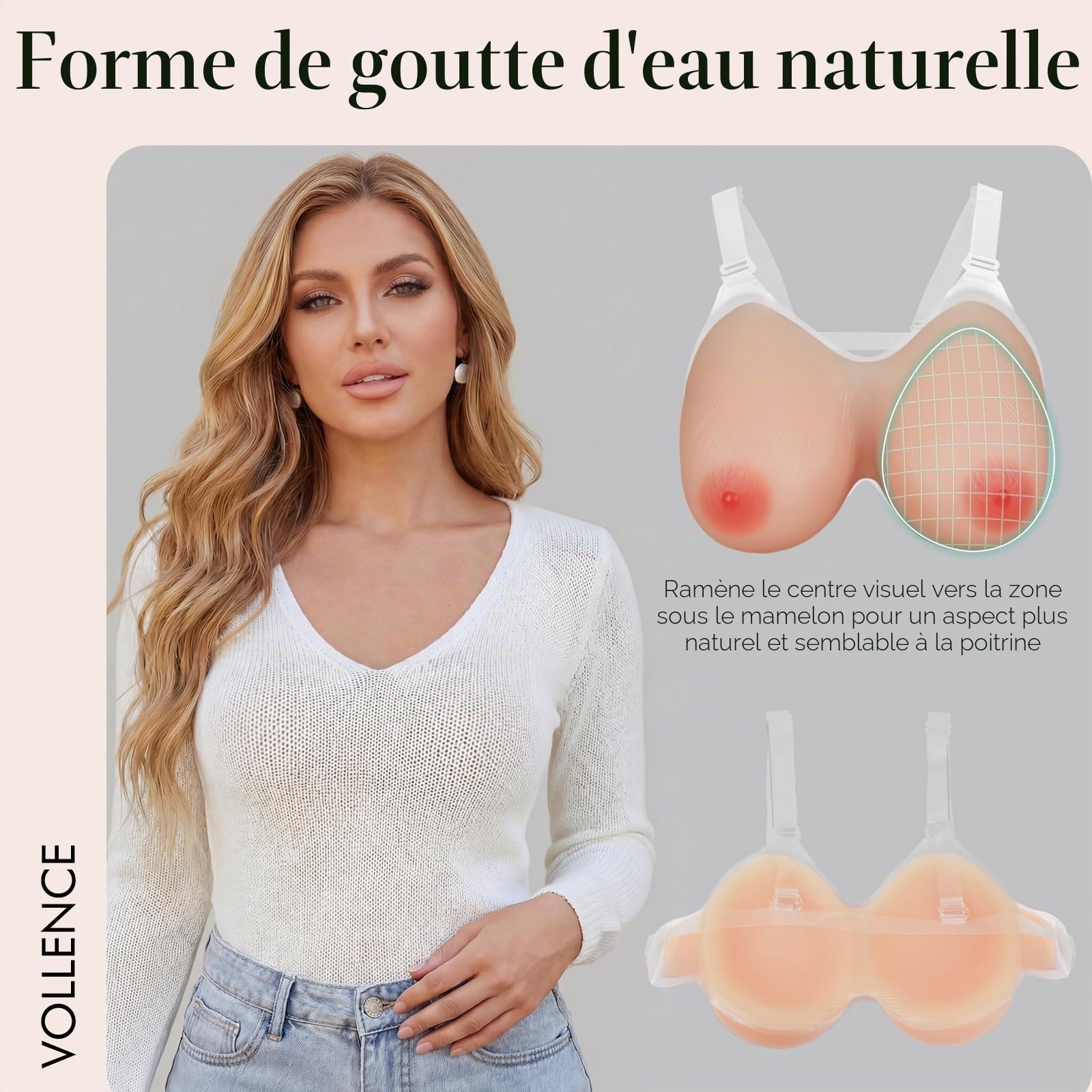 Vollence DD Cup Mammaires Complets en Silicone avec Sangle pour Travestis Cosplay